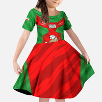 Iran National Pride Family Matching Off The Shoulder Long Sleeve Dress and Hawaiian Shirt with Bold Lion Crest and Country Silhouette