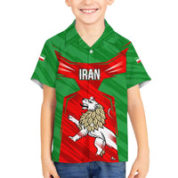 Iran National Pride Family Matching Off The Shoulder Long Sleeve Dress and Hawaiian Shirt with Bold Lion Crest and Country Silhouette