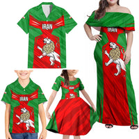 Iran National Pride Family Matching Off Shoulder Maxi Dress and Hawaiian Shirt with Bold Lion Crest and Country Silhouette