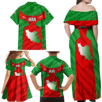 Iran National Pride Family Matching Off Shoulder Maxi Dress and Hawaiian Shirt with Bold Lion Crest and Country Silhouette