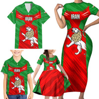 Iran National Pride Family Matching Short Sleeve Bodycon Dress and Hawaiian Shirt with Bold Lion Crest and Country Silhouette