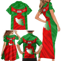 Iran National Pride Family Matching Short Sleeve Bodycon Dress and Hawaiian Shirt with Bold Lion Crest and Country Silhouette
