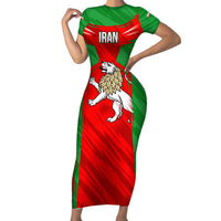 Iran National Pride Family Matching Short Sleeve Bodycon Dress and Hawaiian Shirt with Bold Lion Crest and Country Silhouette