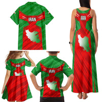 Iran National Pride Family Matching Tank Maxi Dress and Hawaiian Shirt with Bold Lion Crest and Country Silhouette