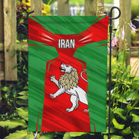 Iran National Pride Garden Flag with Bold Lion Crest and Country Silhouette