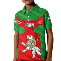 Iran National Pride Kid Polo Shirt with Bold Lion Crest and Country Silhouette