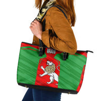 Iran National Pride Leather Tote Bag with Bold Lion Crest and Country Silhouette
