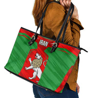 Iran National Pride Leather Tote Bag with Bold Lion Crest and Country Silhouette