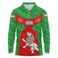 Iran National Pride Long Sleeve Polo Shirt with Bold Lion Crest and Country Silhouette
