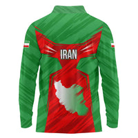 Iran National Pride Long Sleeve Polo Shirt with Bold Lion Crest and Country Silhouette