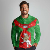 Iran National Pride Long Sleeve Polo Shirt with Bold Lion Crest and Country Silhouette