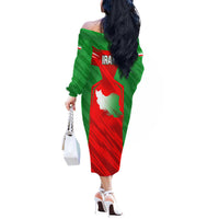 Iran National Pride Off The Shoulder Long Sleeve Dress with Bold Lion Crest and Country Silhouette