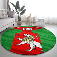 Iran National Pride Round Carpet with Bold Lion Crest and Country Silhouette
