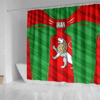 Iran National Pride Shower Curtain with Bold Lion Crest and Country Silhouette