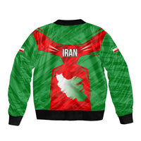 Iran National Pride Sleeve Zip Bomber Jacket with Bold Lion Crest and Country Silhouette