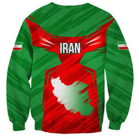 Iran National Pride Sweatshirt with Bold Lion Crest and Country Silhouette