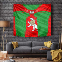 Iran National Pride Tapestry with Bold Lion Crest and Country Silhouette