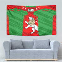 Iran National Pride Tapestry with Bold Lion Crest and Country Silhouette
