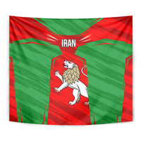 Iran National Pride Tapestry with Bold Lion Crest and Country Silhouette
