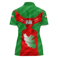 Iran National Pride Women Polo Shirt with Bold Lion Crest and Country Silhouette