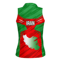 Iran National Pride Women Sleeveless Polo Shirt with Bold Lion Crest and Country Silhouette