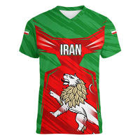 Iran National Pride Women V-Neck T-Shirt with Bold Lion Crest and Country Silhouette