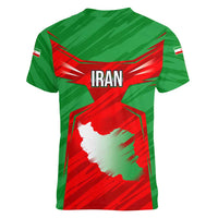 Iran National Pride Women V-Neck T-Shirt with Bold Lion Crest and Country Silhouette