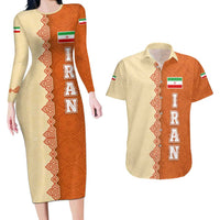 Iran Heritage Couples Matching Long Sleeve Bodycon Dress and Hawaiian Shirt with Traditional Pattern and Royal Emblem Design