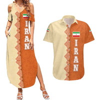 Iran Heritage Couples Matching Summer Maxi Dress and Hawaiian Shirt with Traditional Pattern and Royal Emblem Design