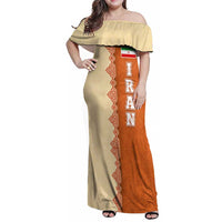Iran Heritage Family Matching Off Shoulder Maxi Dress and Hawaiian Shirt with Traditional Pattern and Royal Emblem Design