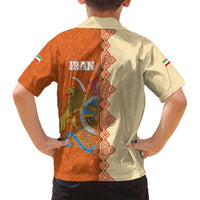Iran Heritage Family Matching Summer Maxi Dress and Hawaiian Shirt with Traditional Pattern and Royal Emblem Design