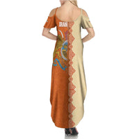 Iran Heritage Family Matching Summer Maxi Dress and Hawaiian Shirt with Traditional Pattern and Royal Emblem Design