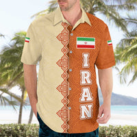 Iran Heritage Hawaiian Shirt with Traditional Pattern and Royal Emblem Design