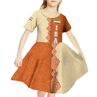 Iran Heritage Kid Short Sleeve Dress with Traditional Pattern and Royal Emblem Design