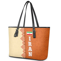 Iran Heritage Leather Tote Bag with Traditional Pattern and Royal Emblem Design
