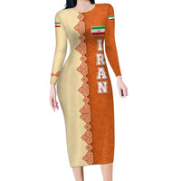 Iran Heritage Long Sleeve Bodycon Dress with Traditional Pattern and Royal Emblem Design