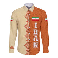 Iran Heritage Long Sleeve Button Shirt with Traditional Pattern and Royal Emblem Design
