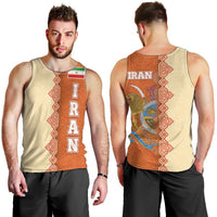 Iran Heritage Men Tank Top with Traditional Pattern and Royal Emblem Design