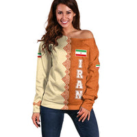 Iran Heritage Off Shoulder Sweater with Traditional Pattern and Royal Emblem Design