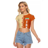 Iran Heritage Raglan Cropped T Shirt with Traditional Pattern and Royal Emblem Design