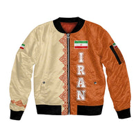 Iran Heritage Sleeve Zip Bomber Jacket with Traditional Pattern and Royal Emblem Design