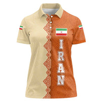 Iran Heritage Women Polo Shirt with Traditional Pattern and Royal Emblem Design