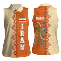 Iran Heritage Women Sleeveless Polo Shirt with Traditional Pattern and Royal Emblem Design