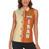 Iran Heritage Women Sleeveless Polo Shirt with Traditional Pattern and Royal Emblem Design