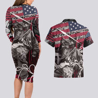Hip Hop Graffiti Couples Matching Long Sleeve Bodycon Dress and Hawaiian Shirt with Rapper Portrait and American Flag Street Art - Wonder Print Shop