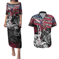 Hip Hop Graffiti Couples Matching Puletasi and Hawaiian Shirt with Rapper Portrait and American Flag Street Art - Wonder Print Shop