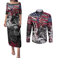Hip Hop Graffiti Couples Matching Puletasi and Long Sleeve Button Shirt with Rapper Portrait and American Flag Street Art - Wonder Print Shop