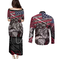 Hip Hop Graffiti Couples Matching Puletasi and Long Sleeve Button Shirt with Rapper Portrait and American Flag Street Art - Wonder Print Shop