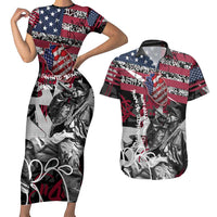 Hip Hop Graffiti Couples Matching Short Sleeve Bodycon Dress and Hawaiian Shirt with Rapper Portrait and American Flag Street Art - Wonder Print Shop