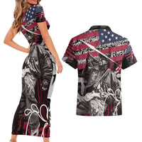 Hip Hop Graffiti Couples Matching Short Sleeve Bodycon Dress and Hawaiian Shirt with Rapper Portrait and American Flag Street Art - Wonder Print Shop